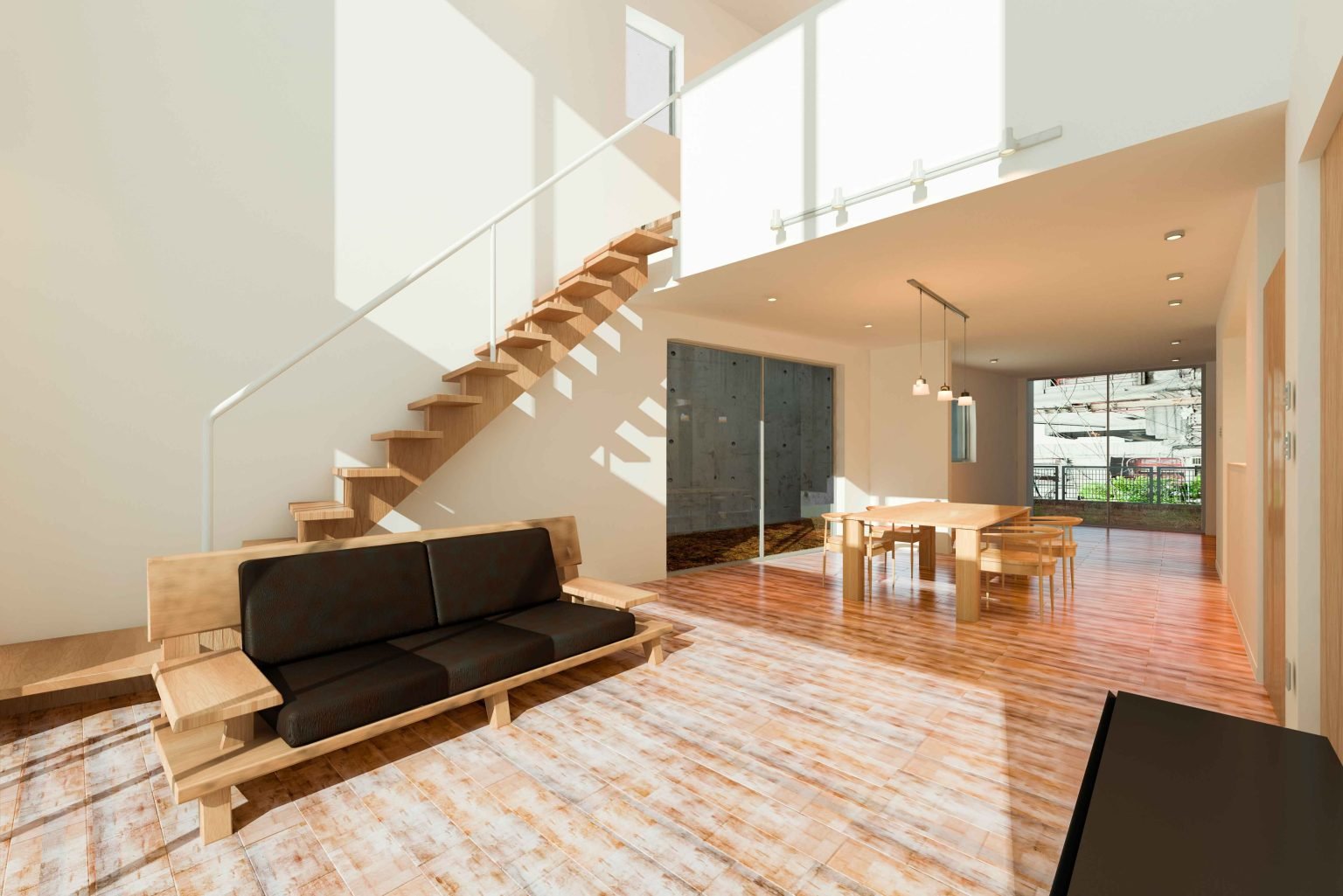 Render de interior de vivienda unifamiliar